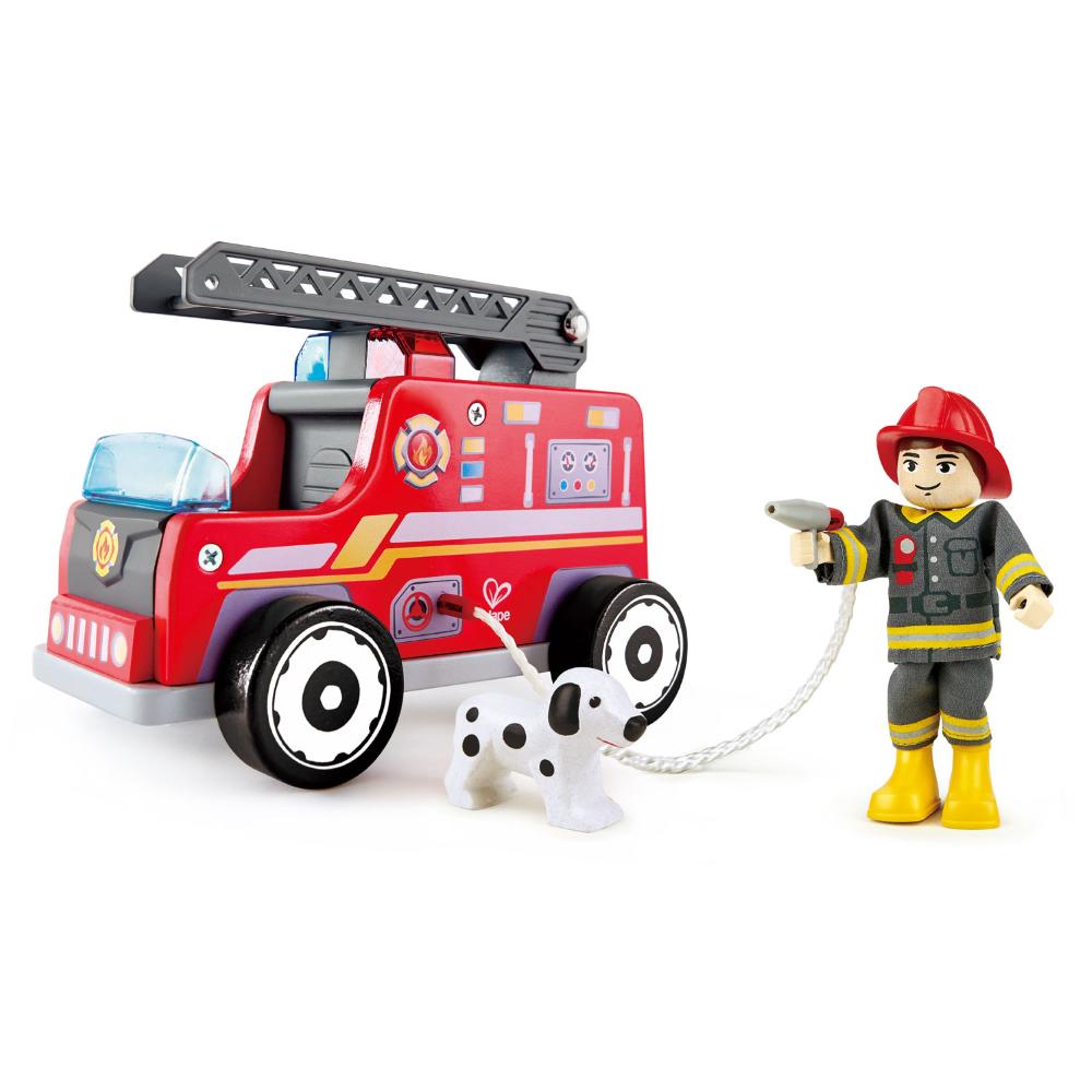 Hape Camion Autoscala Dei Pompieri In Legno, Squadra Antincendio