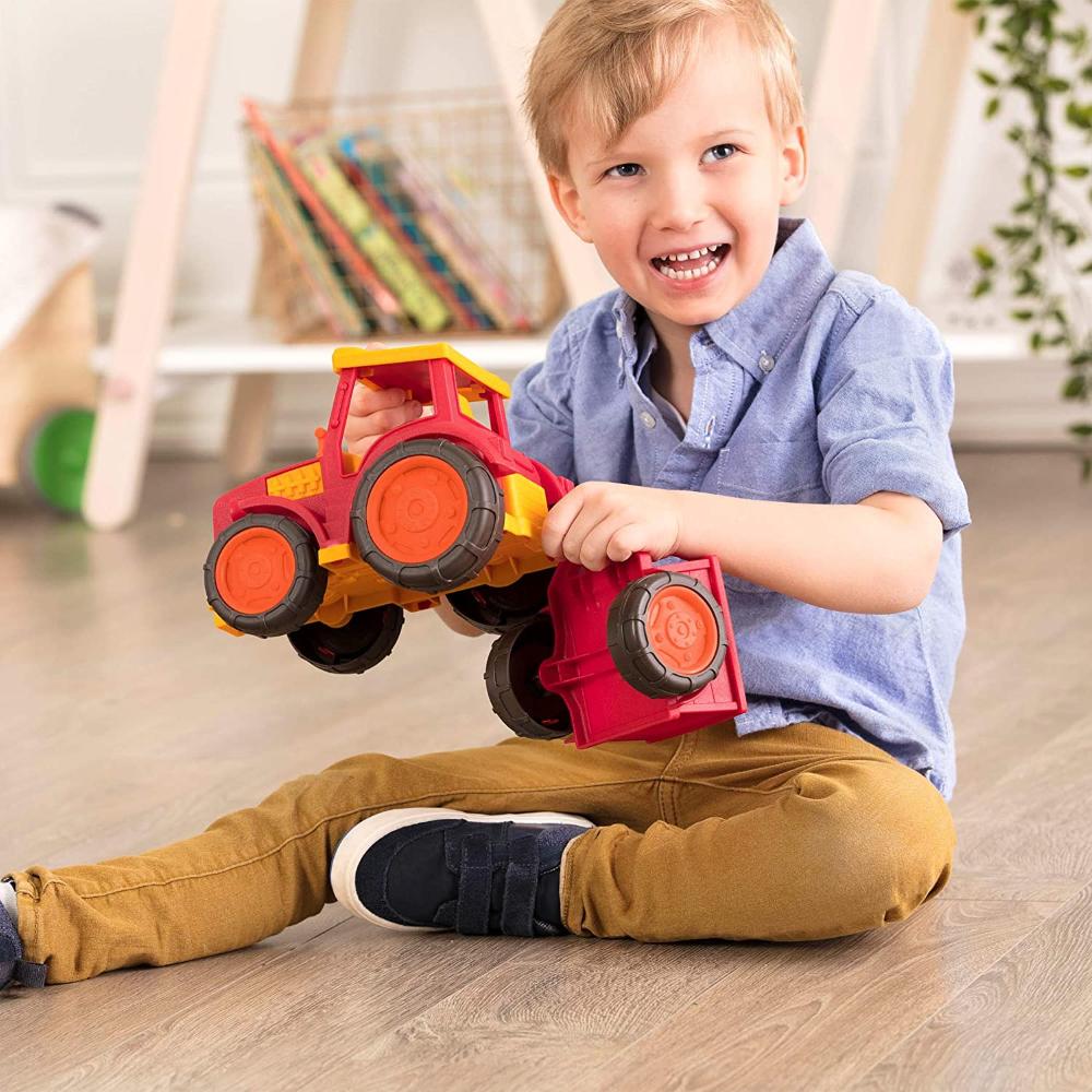 B Toys Trattore Rosso Con Rimorchio, Super Resistant Per Bambini Dai 12 Mesi