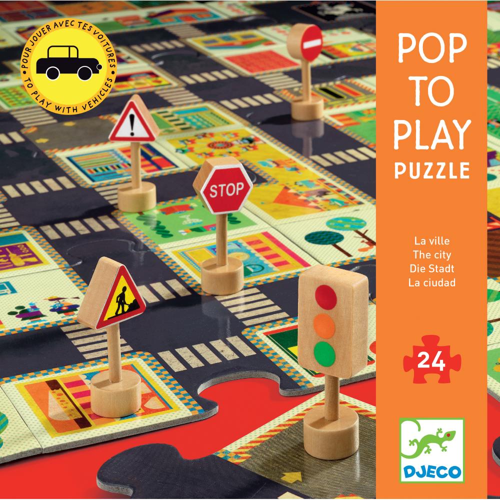 Djeco Pop To Play, Puzzle 24Pz Da Pavimento Per Bambini, La Città