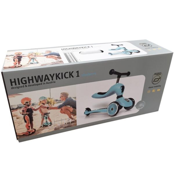 Scoot and Ride Highwaykick 1,Monopattino 3 Ruote Trasformabile 2 in 1, Blu - Blueberry