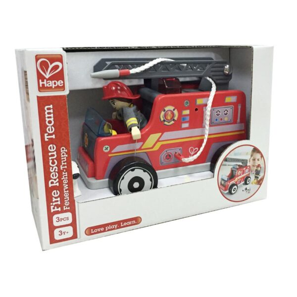 Hape Camion Autoscala Dei Pompieri In Legno, Squadra Antincendio