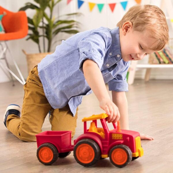 B Toys Trattore Rosso Con Rimorchio, Super Resistant Per Bambini Dai 12 Mesi