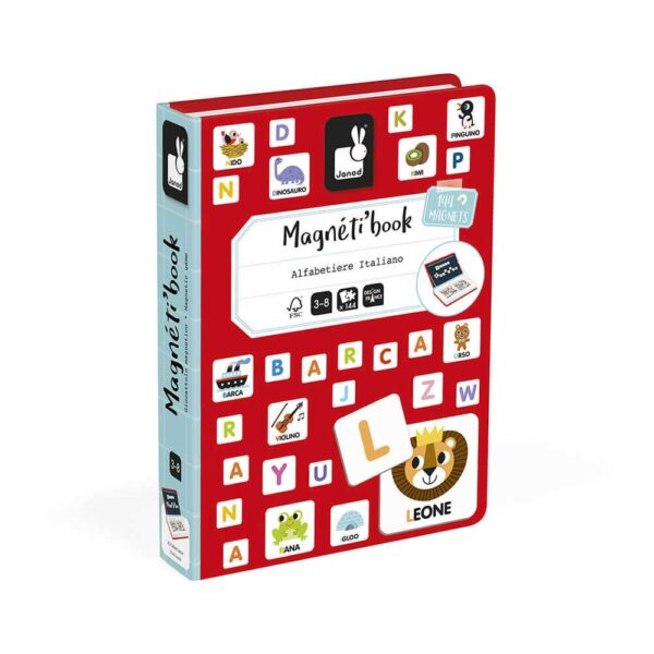 Janod Gioco Didattico Magnetico, Contenitore a Libro, Tema Alfabeto Italiano