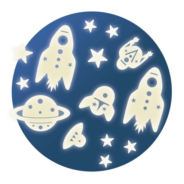 Djeco Adesivi Decorazione Da Parete Fluorescenti, 62 Pz, Missione Spaziale