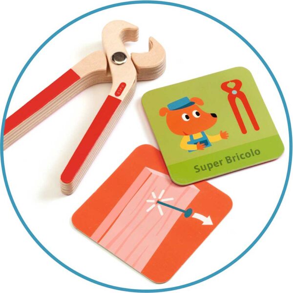 Djeco Super Bricolo - Cassetta degli Attrezzi in Legno con Strumenti e Carte per Bambini