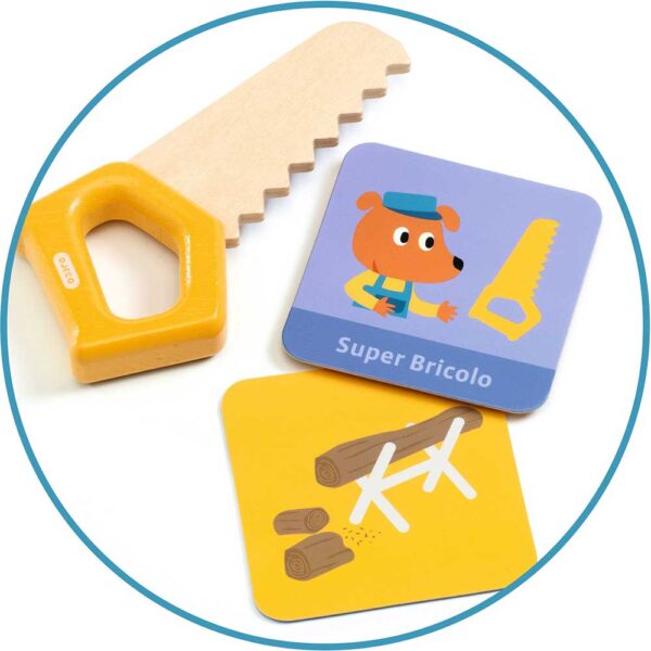 Djeco Super Bricolo - Cassetta degli Attrezzi in Legno con Strumenti e Carte per Bambini