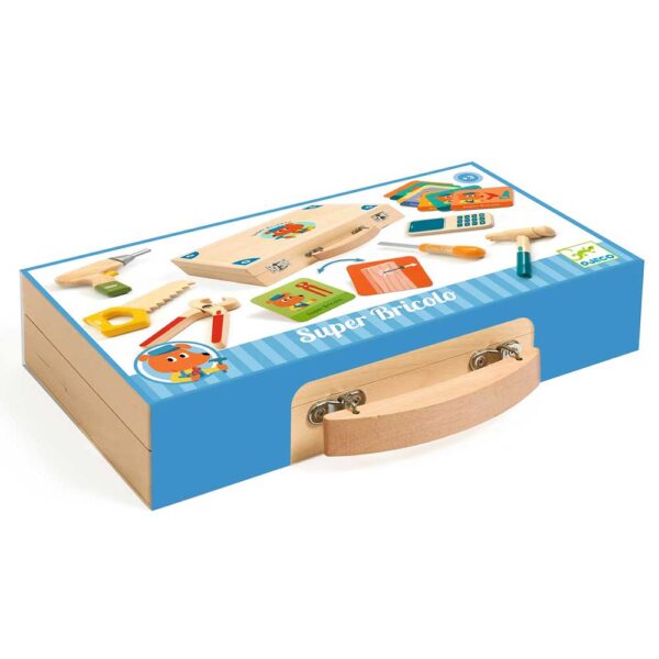 Djeco Super Bricolo - Cassetta degli Attrezzi in Legno con Strumenti e Carte per Bambini