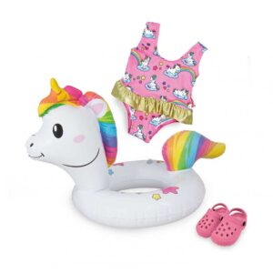 Heless, Costume Da Bagno e Gonfiabile Unicorno Henri, Taglia Bambola 35-45Cm
