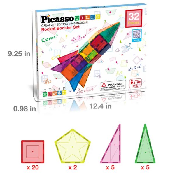 PicassoTiles Giocattolo Razzo Magnetico 32 Pezzi - Gioco STEM per Bambini