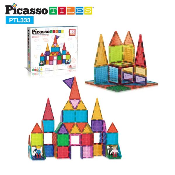 PicassoTiles Set di Costruzione Magnetico e Mattoncini 63 Pezzi - Gioco STEM per Bambini