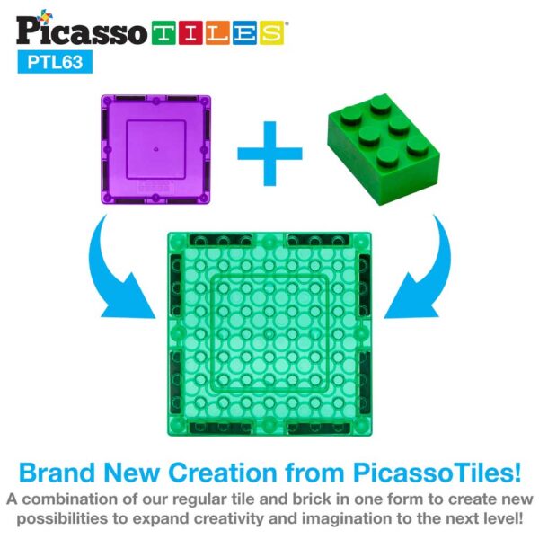 PicassoTiles Set di Costruzione Magnetico e Mattoncini 63 Pezzi - Gioco STEM per Bambini