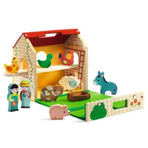 Djeco Softi Farm Fattoria Mobile in Feltro e Legno con 9 Figurine
