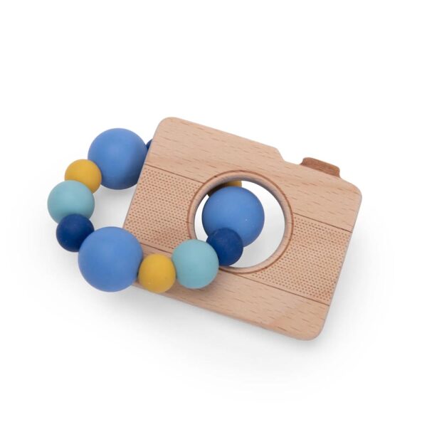 Moulin Roty, Anello di dentizione in legno e silicone Fotocamera Puce And Pilou