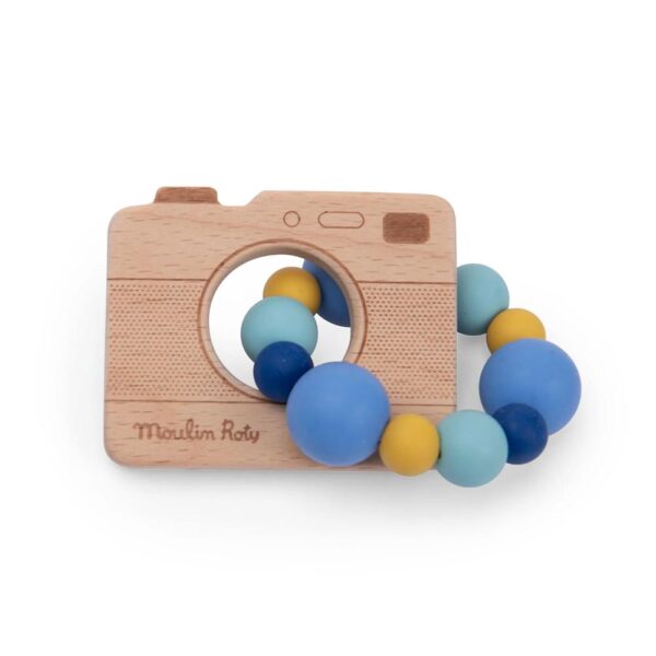Moulin Roty, Anello di dentizione in legno e silicone Fotocamera Puce And Pilou