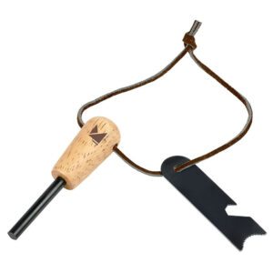 Moses, Acciarino Pietra Focaia con Manico in Legno e Cinturino in Pelle