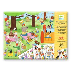 Djeco Kit Creativo Aria di Festa - Decalcomanie e Scenari da Decorare