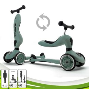 Scoot and Ride Highwaykick 1,Monopattino 3 Ruote Trasformabile 2 in 1, Foresta - Forest
