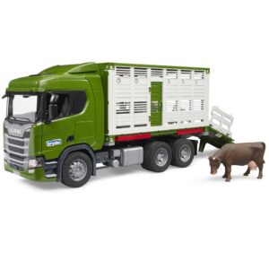 Bruder, Scania Super 560R Camion Trasporto Bestiame Con Un Bovino