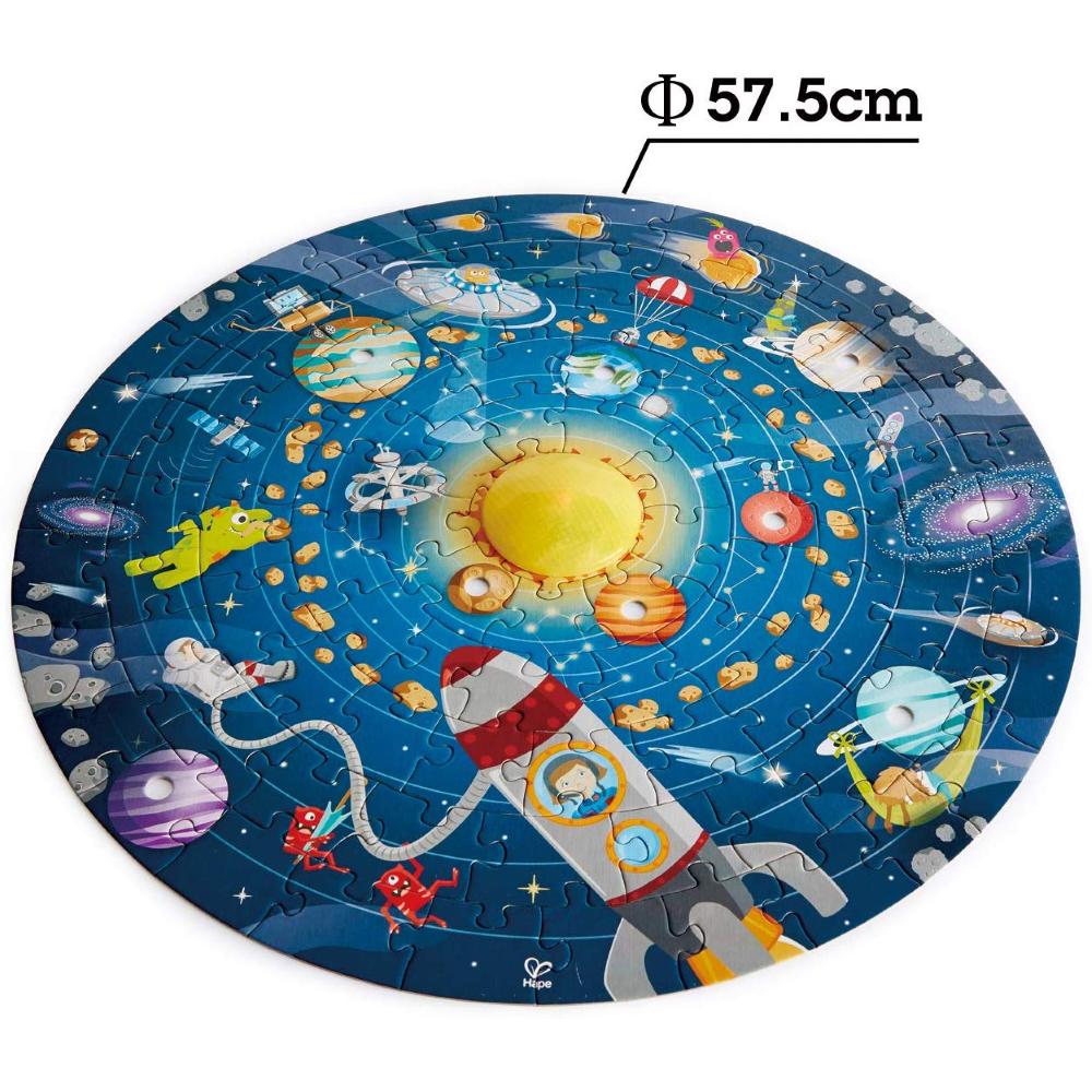 Hape Puzzle 93 Pz Doppia Faccia, Diametro 600mm, Sistema Solare E Led Funzionante