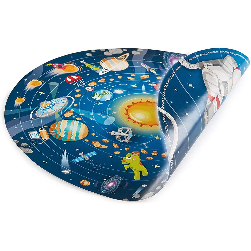 Hape Puzzle 93 Pz Doppia Faccia, Diametro 600mm, Sistema Solare E Led Funzionante