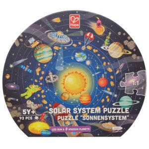 Hape Puzzle 93 Pz Doppia Faccia, Diametro 600mm, Sistema Solare E Led Funzionante