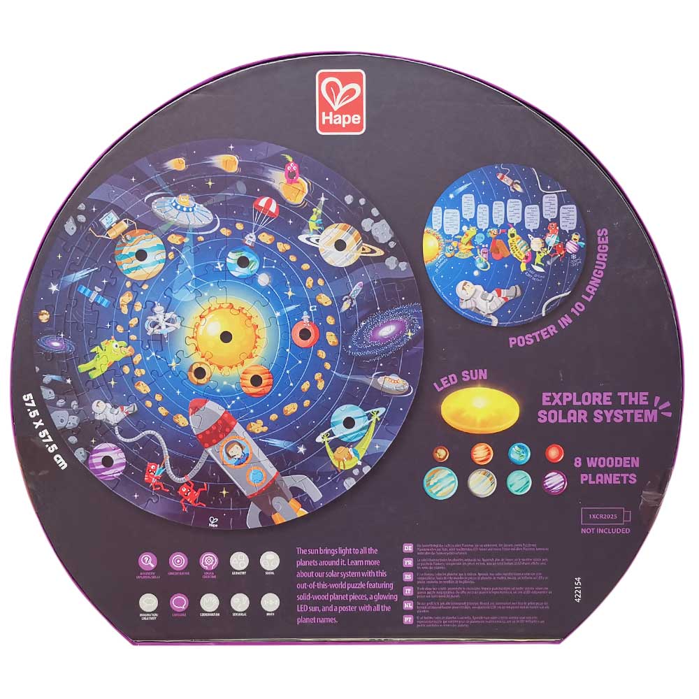 Hape Puzzle 93 Pz Doppia Faccia, Diametro 600mm, Sistema Solare E Led Funzionante