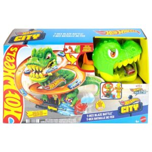 Hot Wheels City, Pista Playset, T-Rex Battaglia Infuocata