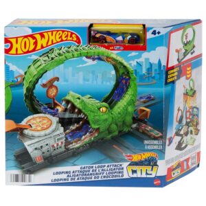 Hot Wheels City, Pista Playset, Attacco Dell'Alligatore Con Looping