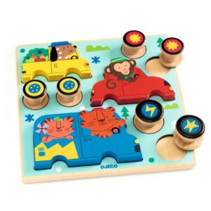 Djeco Puzz & Roll Color Puzzle di Legno e Gioco a Ruote 2-in-1