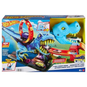 Hot Wheels City, Pista Playset, T-Rex Attacco Sferzante