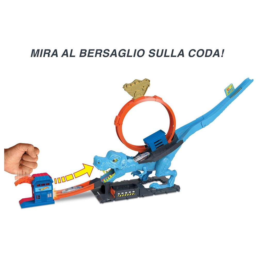 Hot Wheels City, Pista Playset, T-Rex Attacco Sferzante