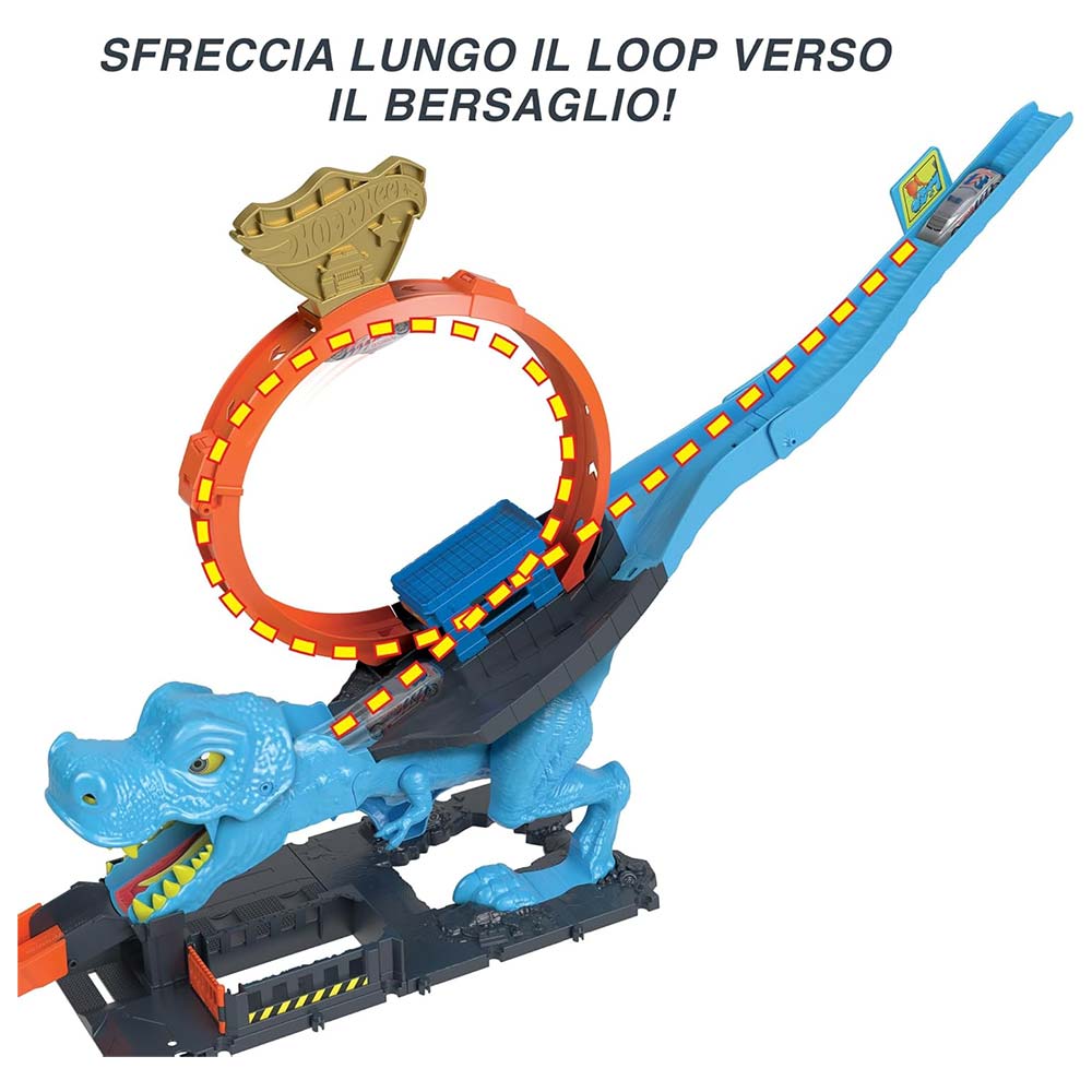 Hot Wheels City, Pista Playset, T-Rex Attacco Sferzante