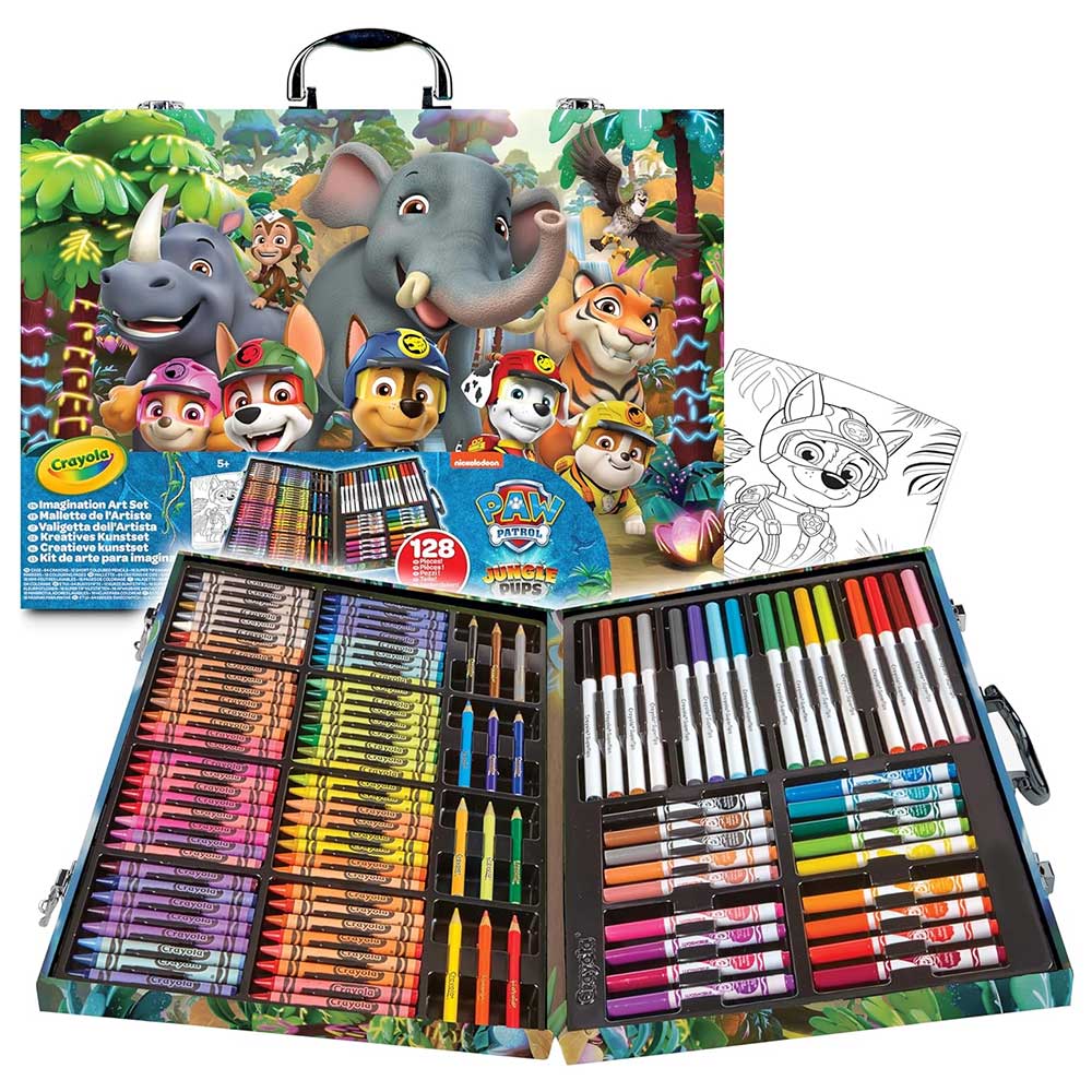 Crayola Valigetta Dell'Artista Dipingi e Crea, 128 Pezzi, Paw Patrol Jungle Pups
