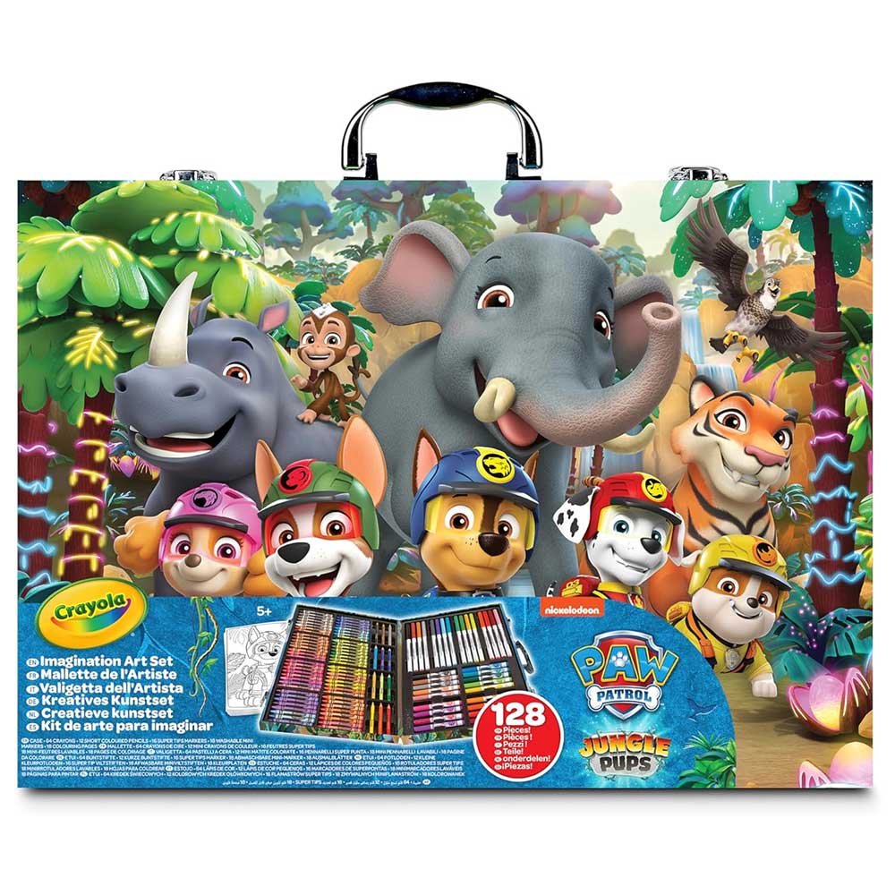 Crayola Valigetta Dell'Artista Dipingi e Crea, 128 Pezzi, Paw Patrol Jungle Pups