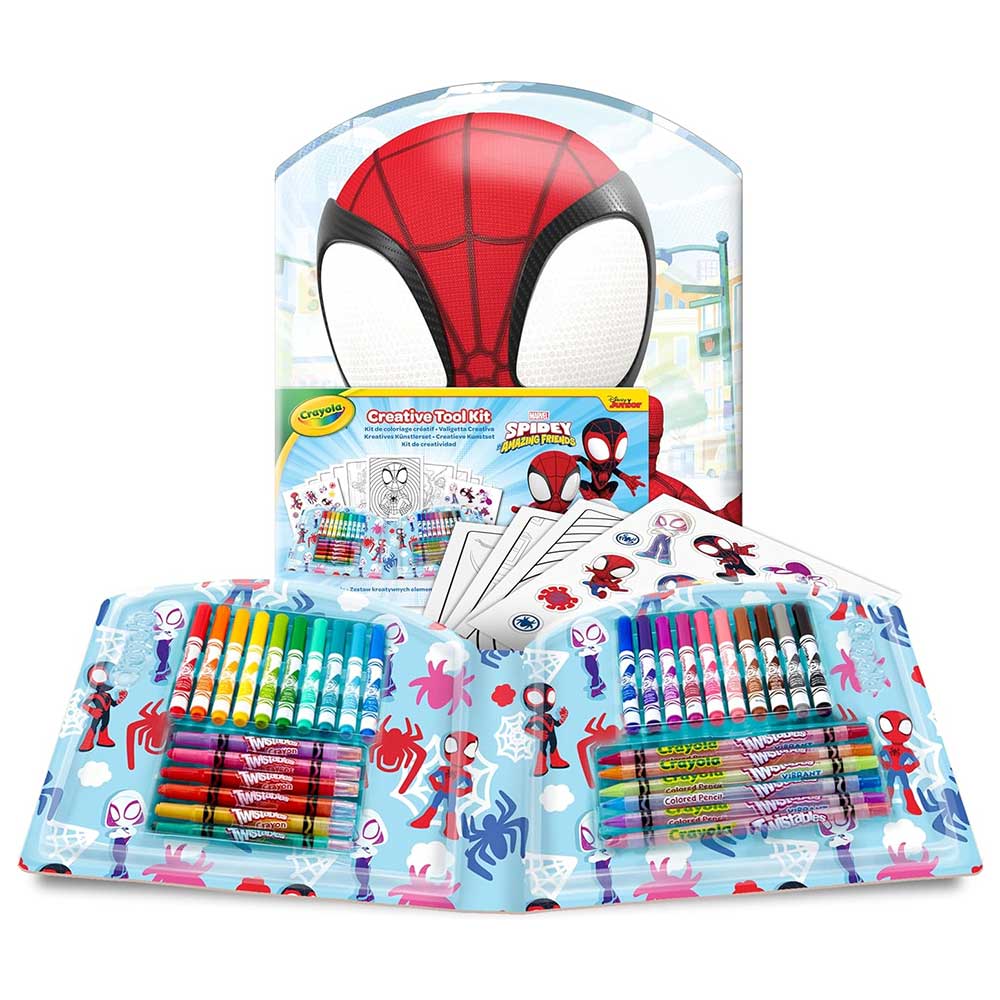 Crayola Valigetta Creativa Spidey, 40 Pezzi, Pennarelli Lavabili Matite e Adesivi