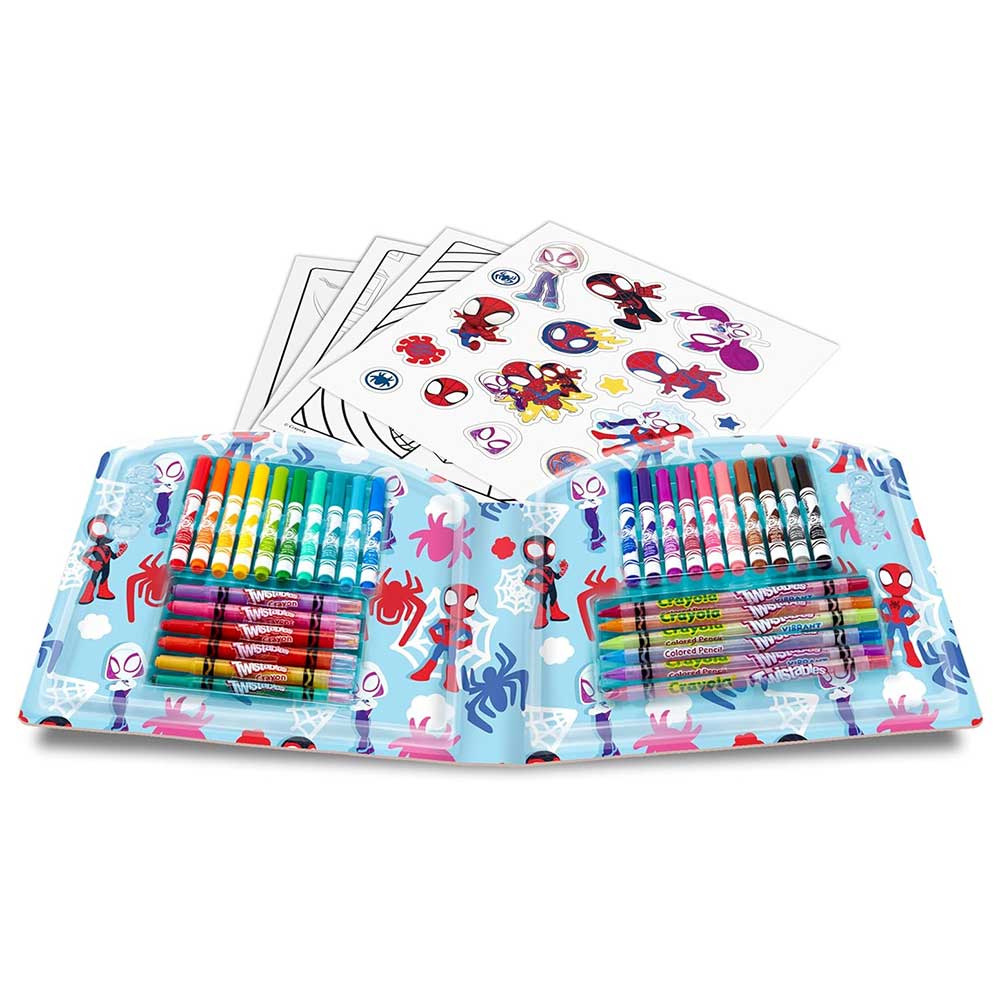 Crayola Valigetta Creativa Spidey, 40 Pezzi, Pennarelli Lavabili Matite e Adesivi