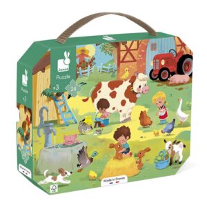 Janod Puzzle Per Bambini In Valigetta Rettangolare 24 Pz, Fattoria