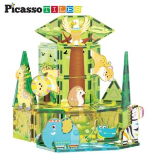 PicassoTiles Costruzione Magnetica 46 Pezzi, Set Safari - Gioco STEM per Bambini