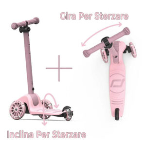 Scoot and Ride Highwaykick 3S, Monopattino 3 Ruote Manubrio Pieghevole Luci Led, Rosa