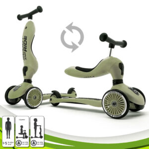 Scoot and Ride Highwaykick 1,Monopattino 3 Ruote Trasformabile 2 in 1, Verde - Olive