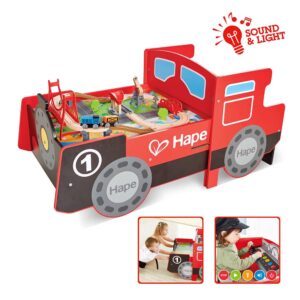 Hape Tavolo Ferrovia con Pista e Cabina di Guida Richiudibile Sonoro e Luminoso (122,85963,8 cm)