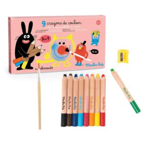 Moulin Roty, Matite Colorate 3 in 1, 9pz Les Schmouks
