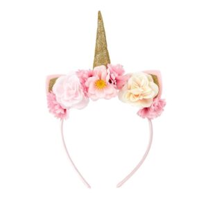 Souza Cerchietto Per Capelli, Unicorno, Base Rosa Con 3 Fiori e Puntale, Fascia Sottile