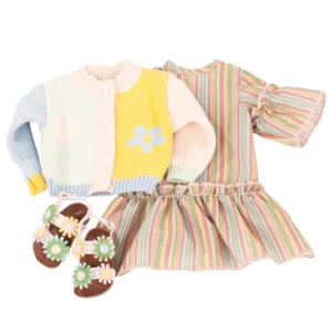 Gotz Set Combo Abito Con Maglioncino e Sandali Primaverile, Per Bambole XL (45-50 cm)