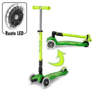 Micro Monopattino 3 Ruote Maxi Micro Deluxe Pieghevole Verde Neon LED