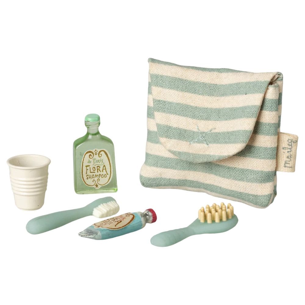 Maileg, Set Accessori Bagno In Borsa, Topo Blu