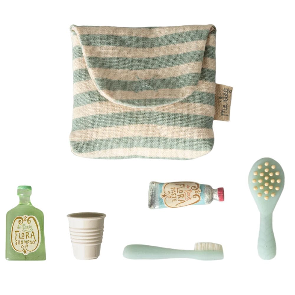Maileg, Set Accessori Bagno In Borsa, Topo Blu