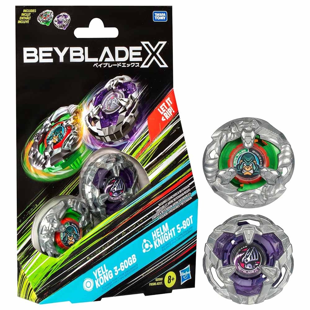 Hasbro Beyblade X Top Dual, Solo Trottola, Yell Kong 3-60GB And Helm Knight 5-80T