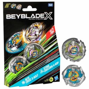 Hasbro Beyblade X Top Dual, Solo Trottola, Bite Croc 3-60LF And Sting Unicorn 4-60P