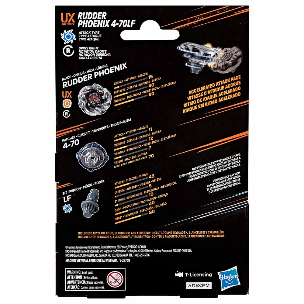 Hasbro Beyblade X, Trottola Con Lanciatore, Rudder Phoenix 4-70LF